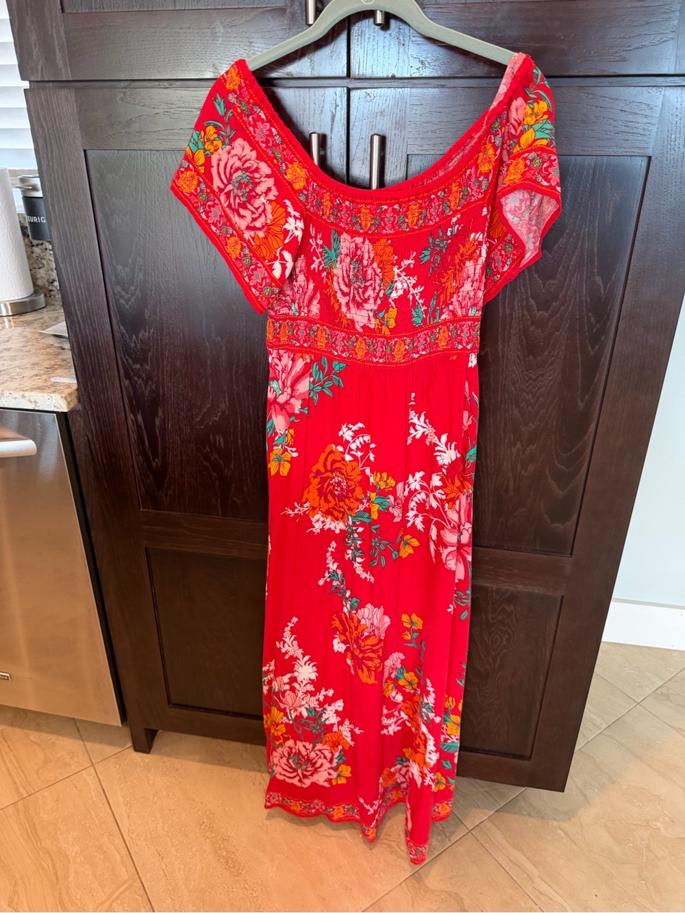 Jealous Tomato Red Floral Off The Shoulder Midi Dress M